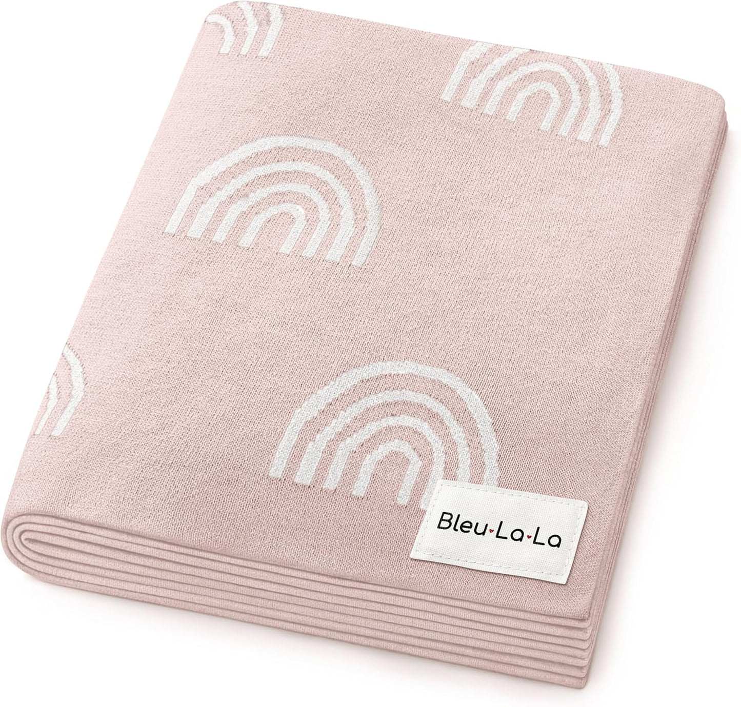 Knit Baby Swaddle Blanket for Girls - Cozy Cotton Rainbow Pink