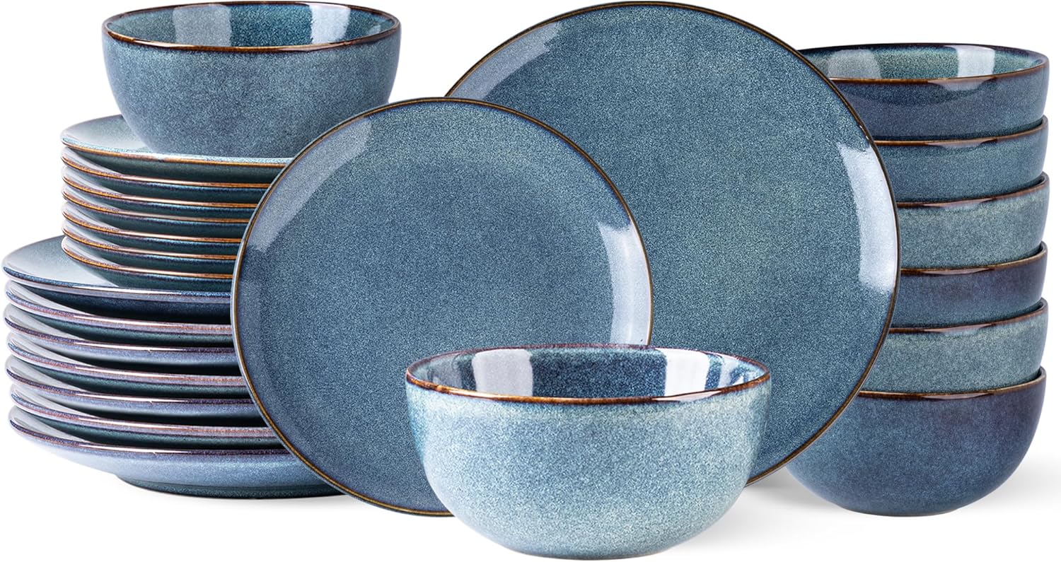 AmorArc Ceramic Dinnerware Set for 8, 24 Pieces Ceylon Blue