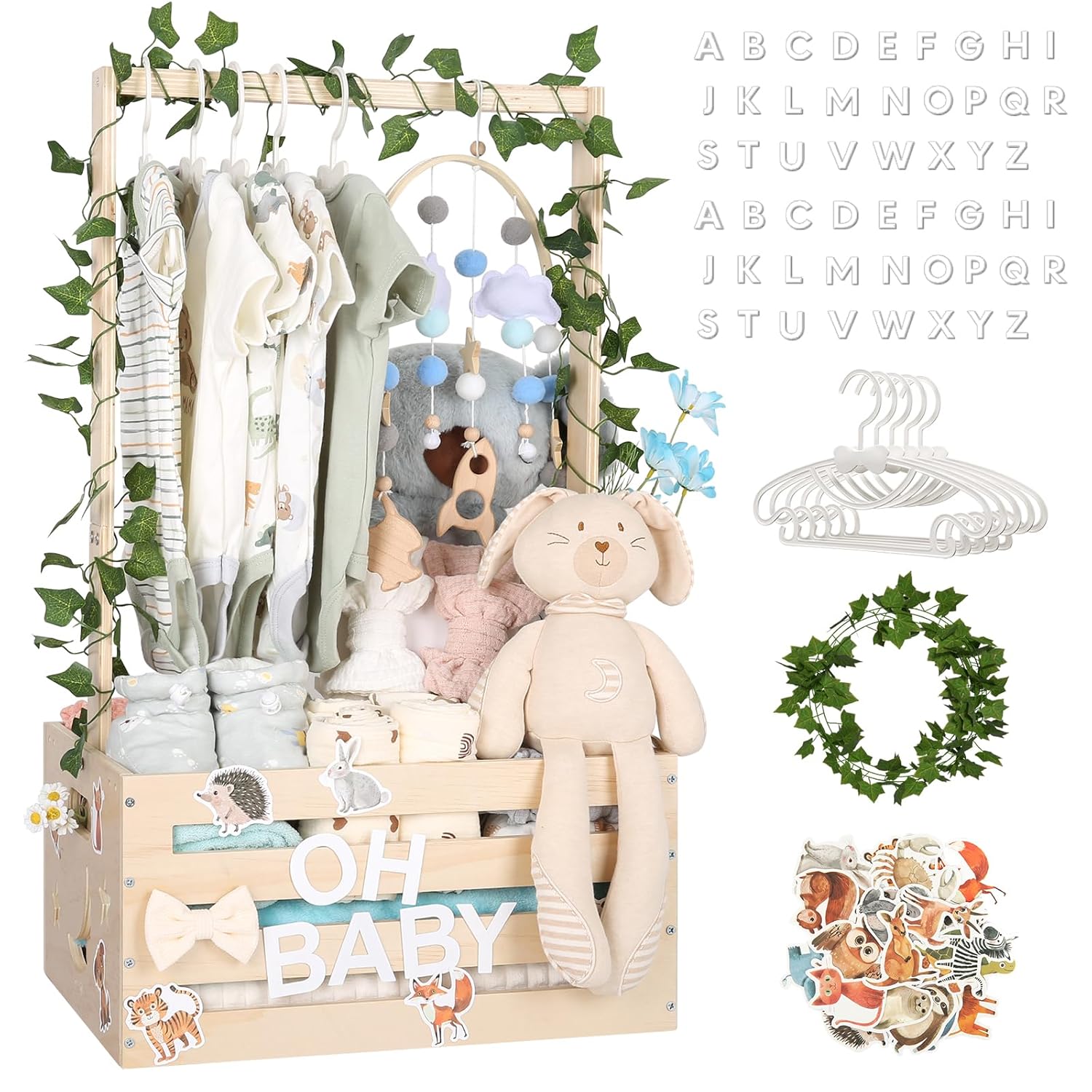 Large Baby Shower Gifts Basket Wooden Crate for Newborns