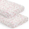 Blush Pink Boho Floral Crib Sheet Set - Soft 2-Pack Fitted Sheets
