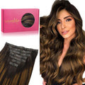 Seamless Clip In Hair Extensions 18 in 130g Balayage Dark to Chestnut
