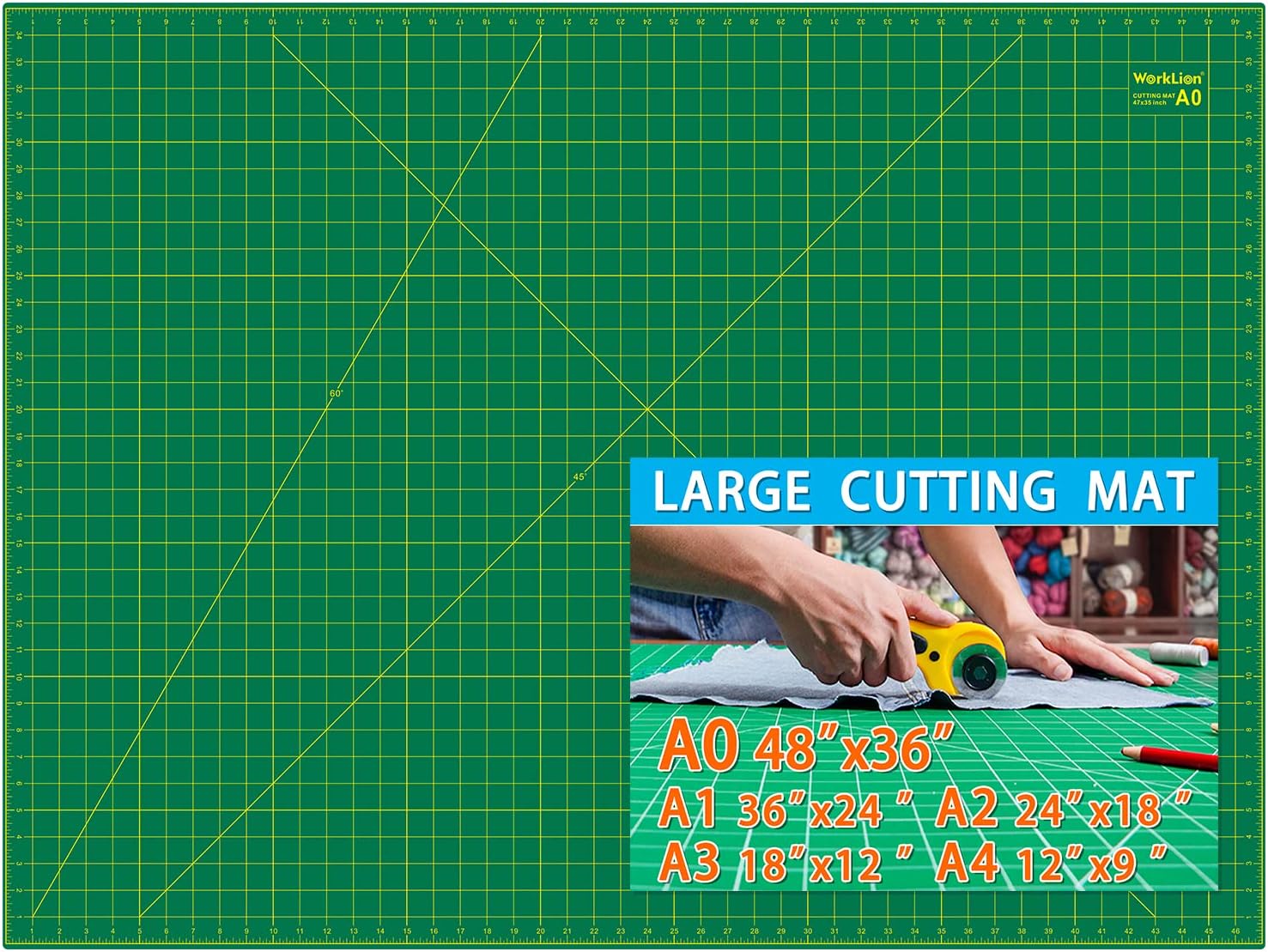 Worklion Self Healing Cutting Mat 36in x 48in for Crafts & Sewing