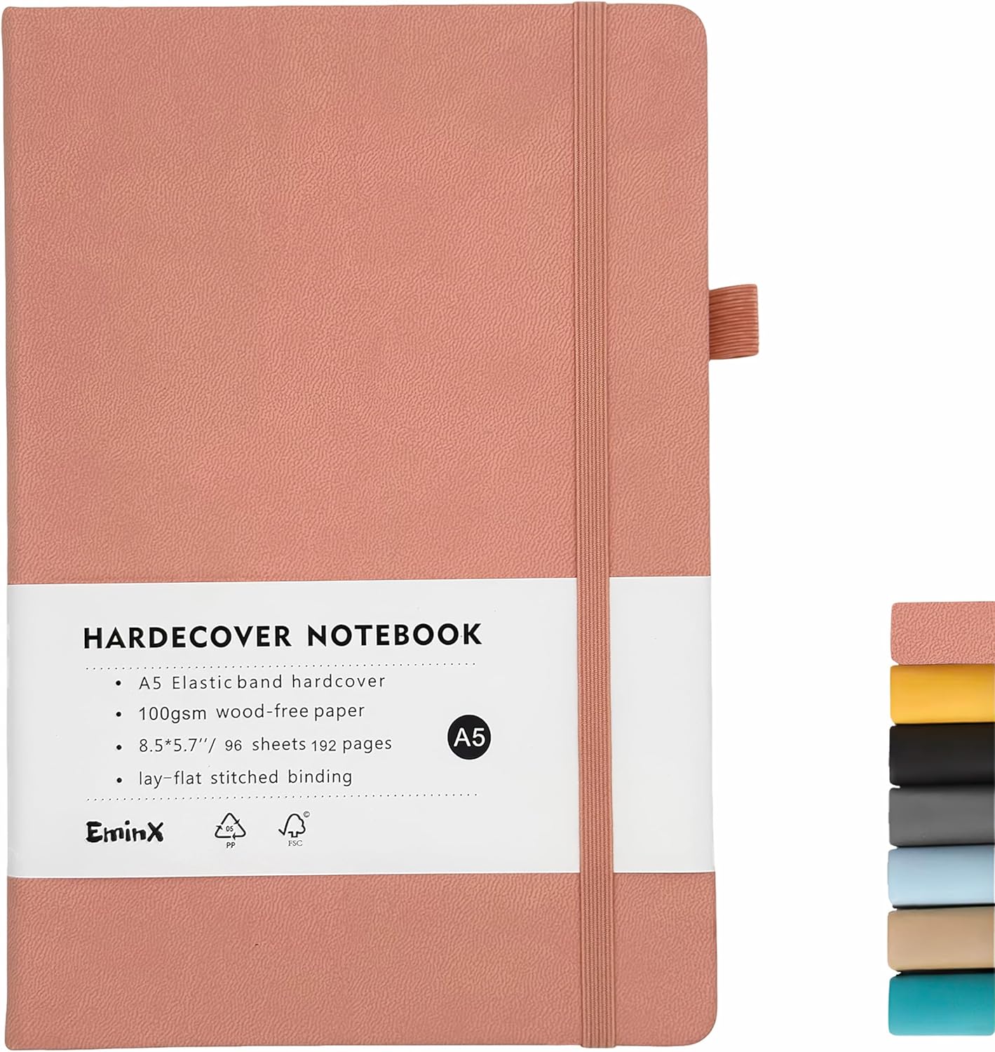EminX Pink Hardcover Journal - 192 Pages, A5 Lined Paper