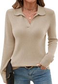 Romanstii Women's Knitted Collared Sweater V-Neck Polo - Cozy Layer