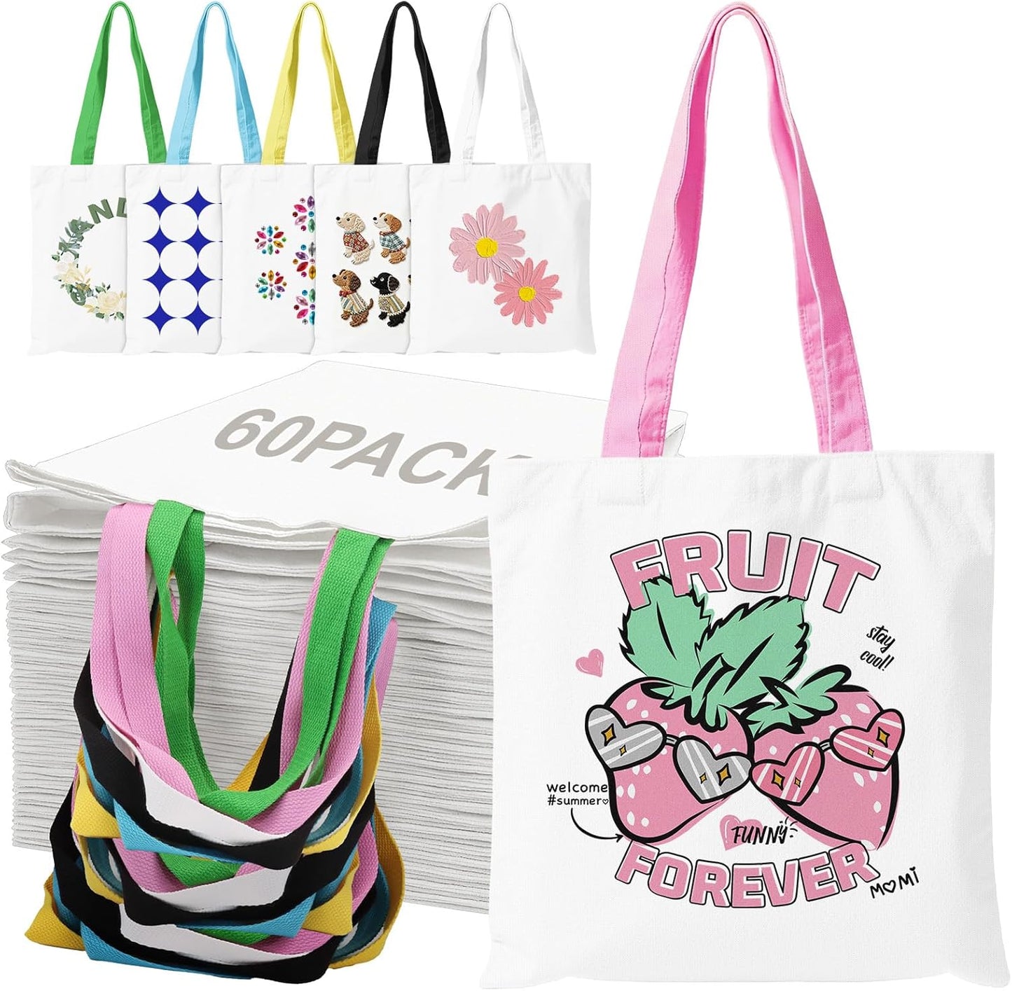 60 Pack Sublimation Blanks Tote Bags for DIY Crafting Projects