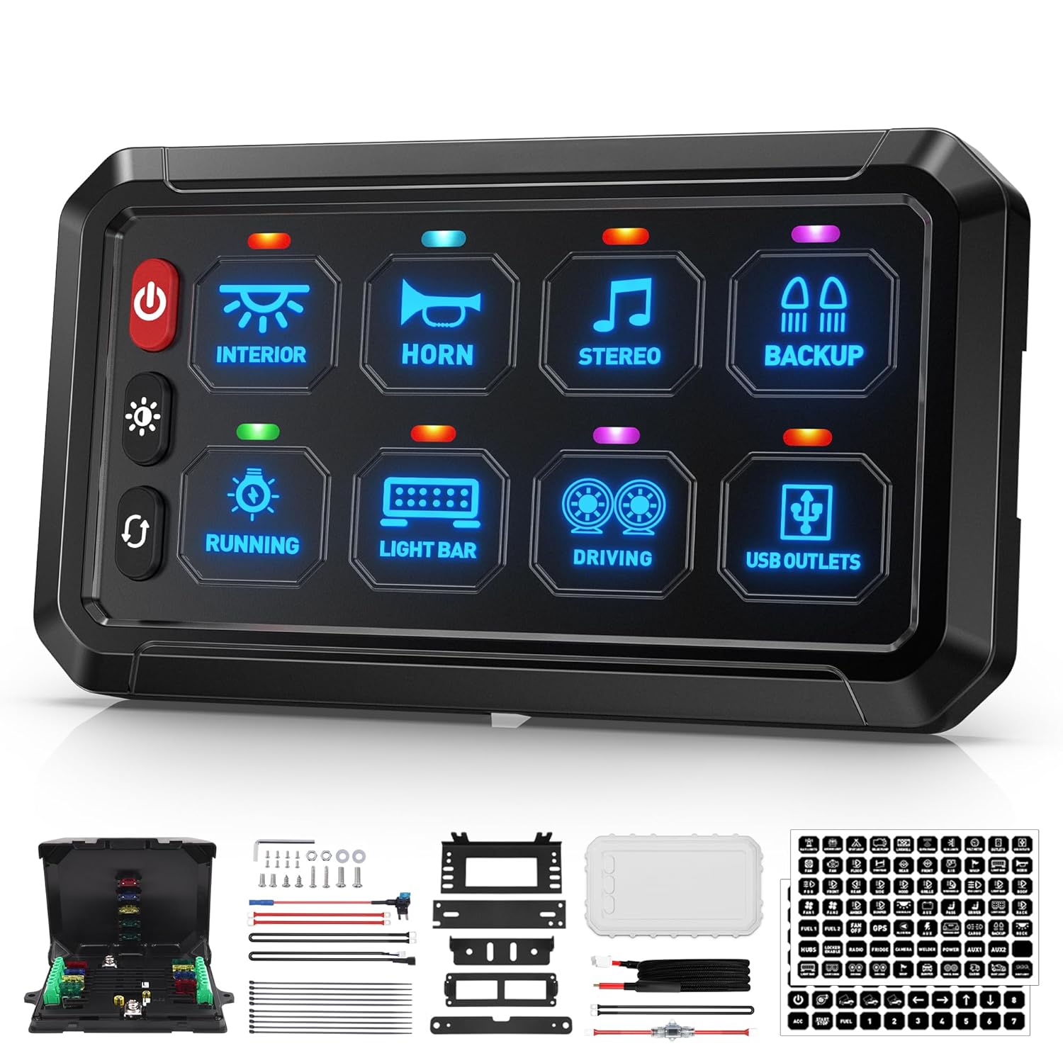 Bumbee Blue 8 Gang Switch Panel for Cars, RVs, and Boats