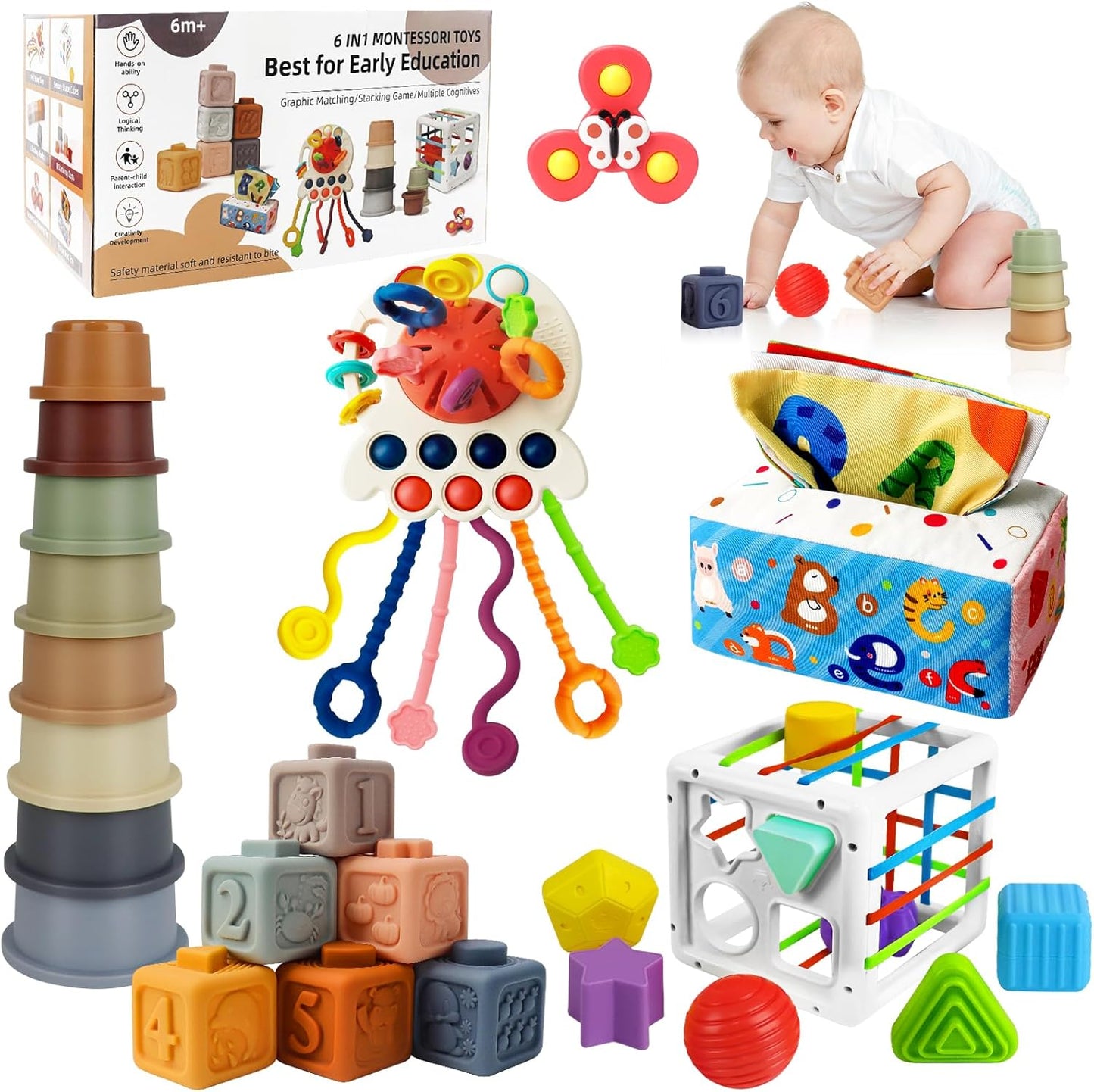 6-in-1 Montessori Baby Toy Set - Developmental Fun!
