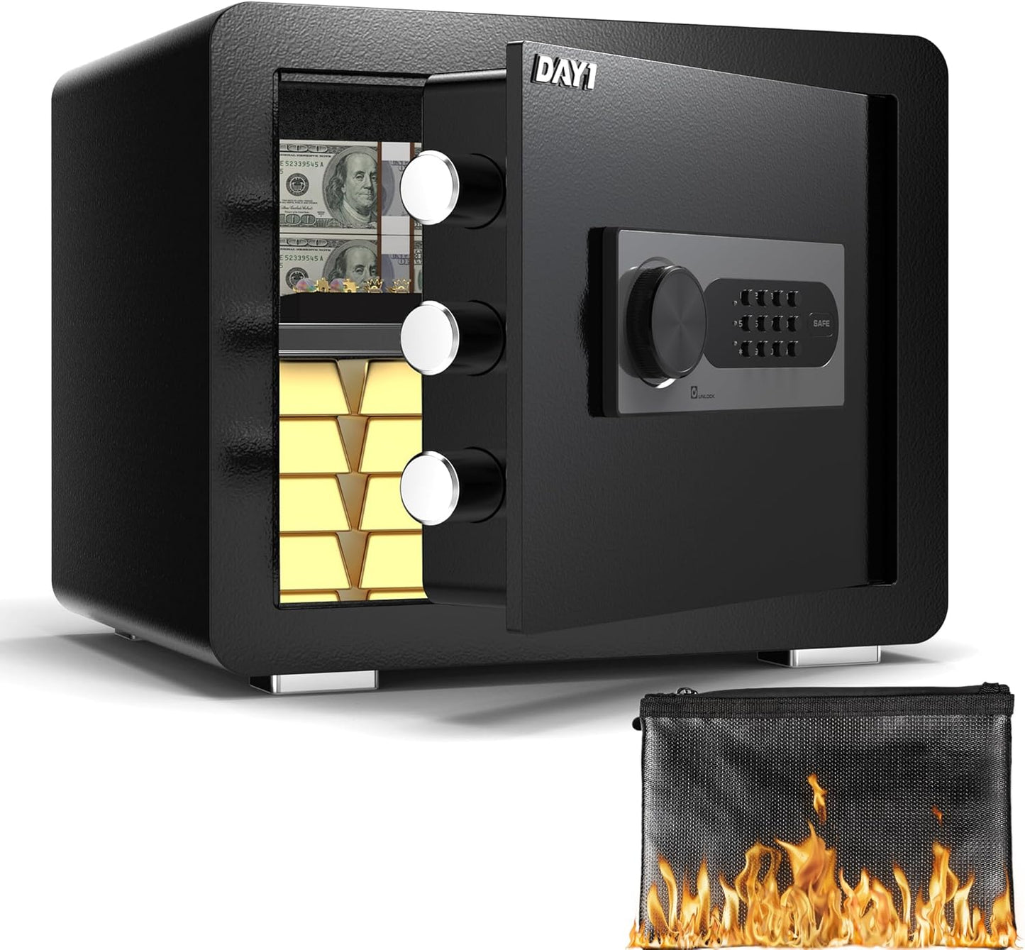 DAYI Safe Box with Fireproof Waterproof Bag for Valuables