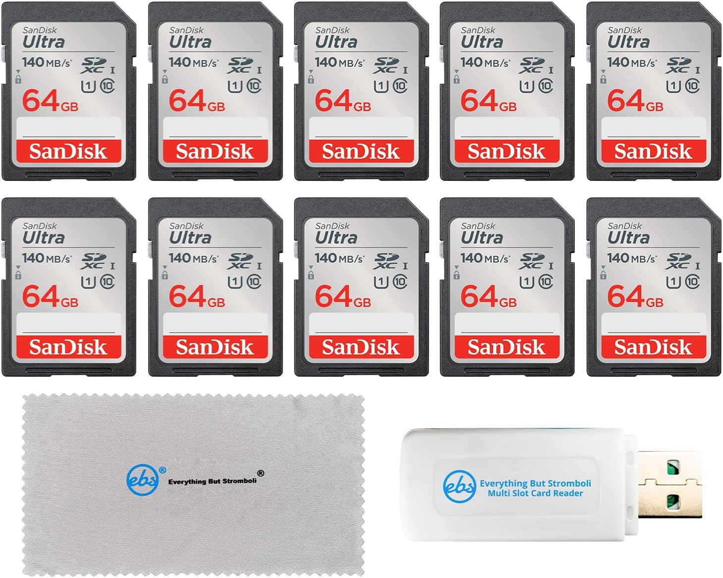 High-Performance 64GB Memory Card Bundle with Reader & Cloth