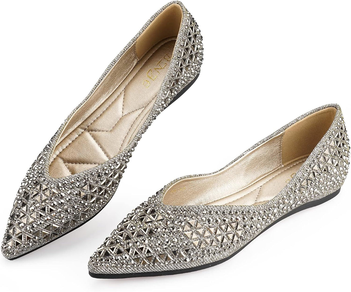 Rhinestone Pointed Head Ballet Flats for Women - Comfortable Style