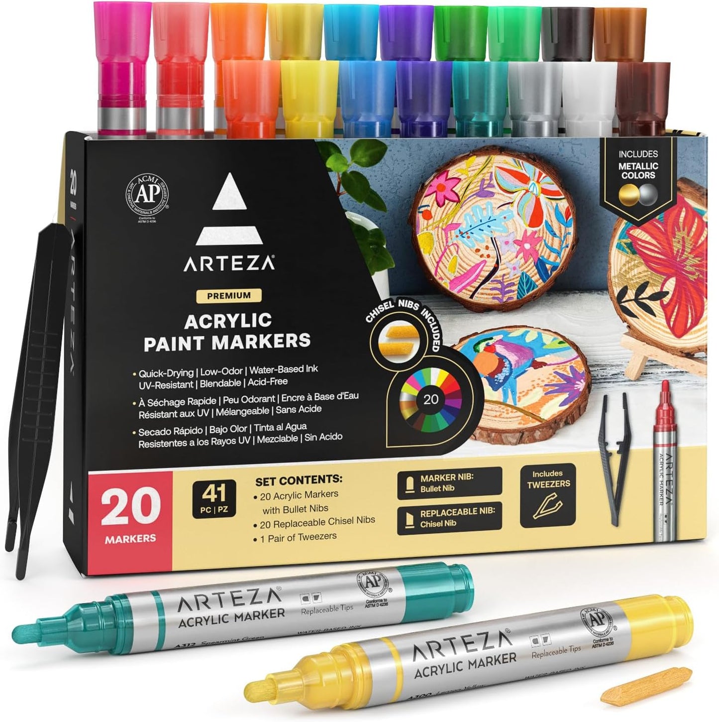 ARTEZA Acrylic Paint Markers Set of 20 for Creative Projects