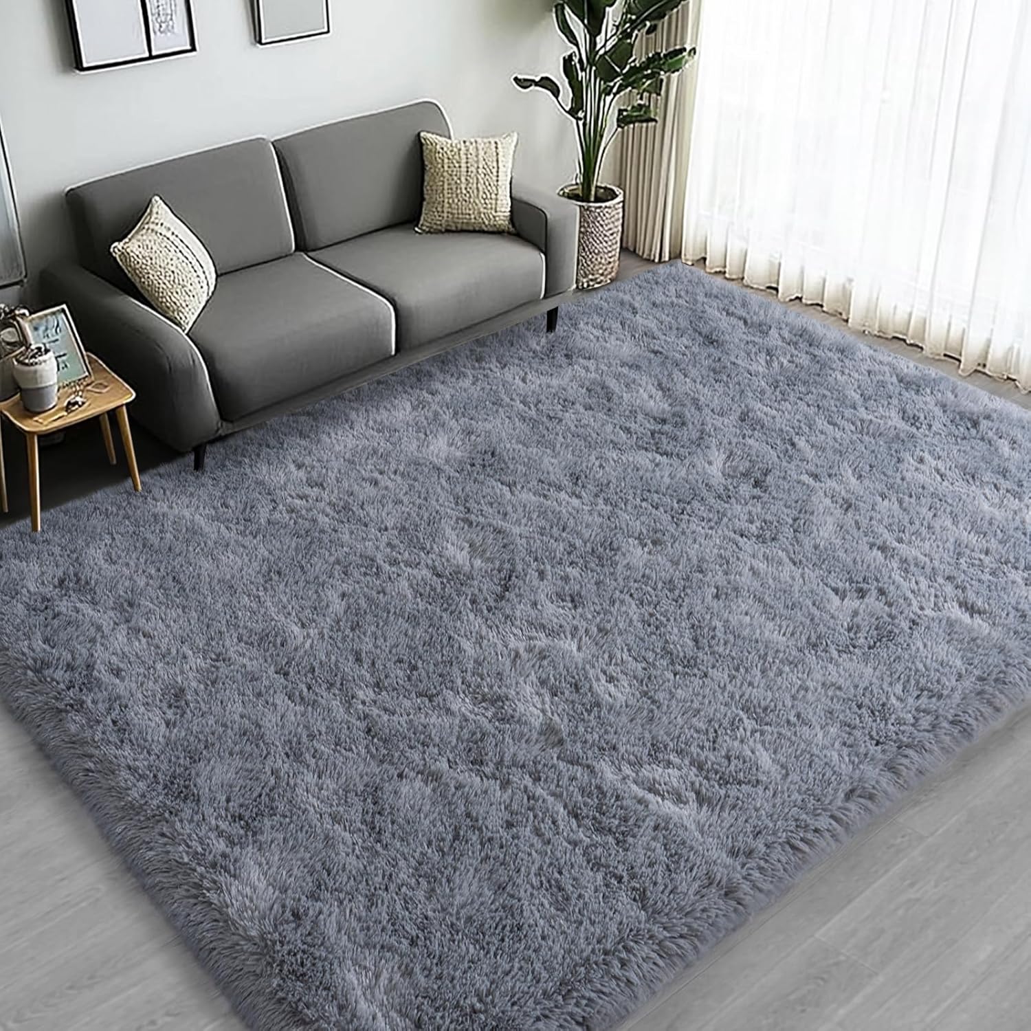Large Area Rugs for Living Room Bedroom, 5x7 Feet Grey Fluffy