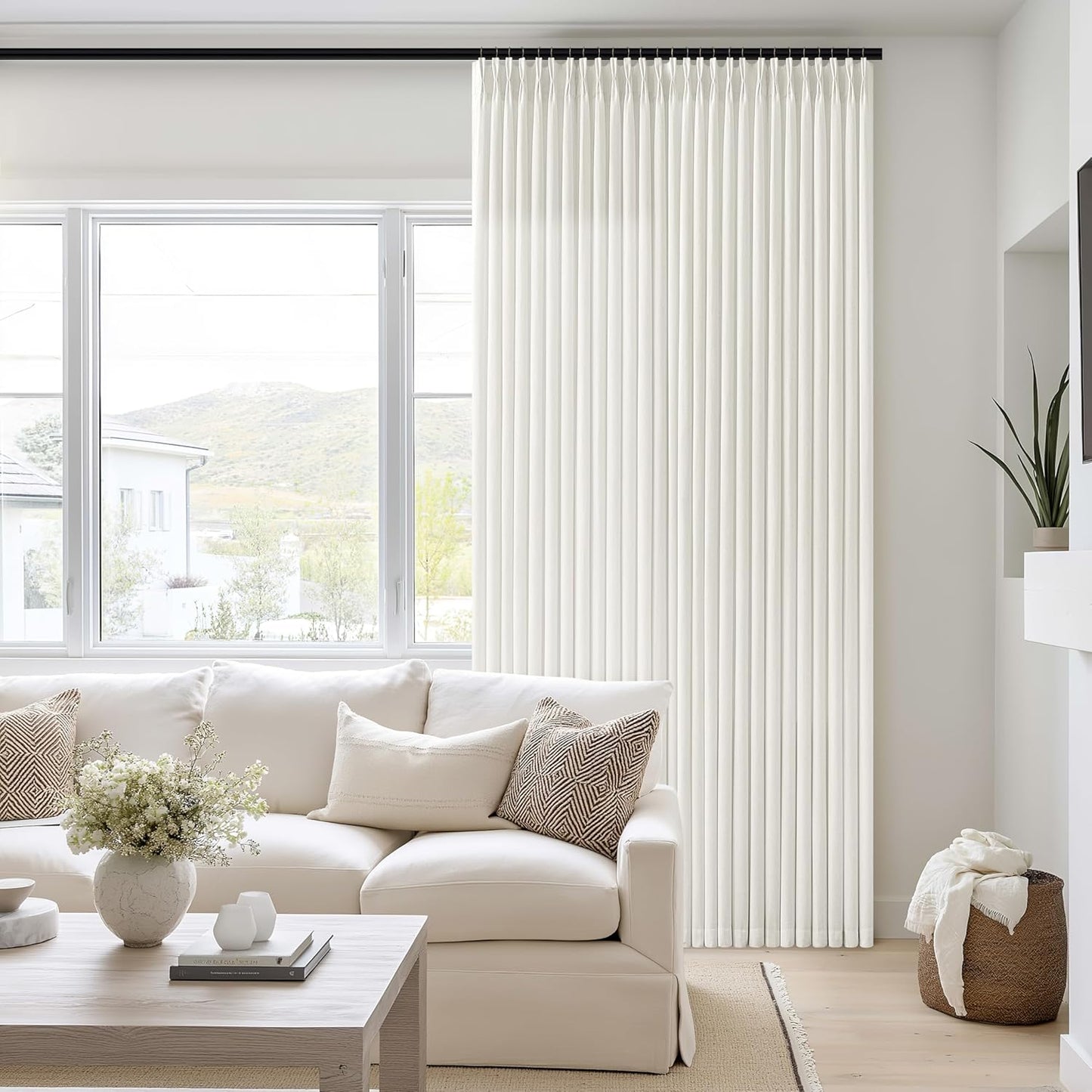 105 Inch Long Pinch Pleat Linen Curtains for Elegant Living Spaces