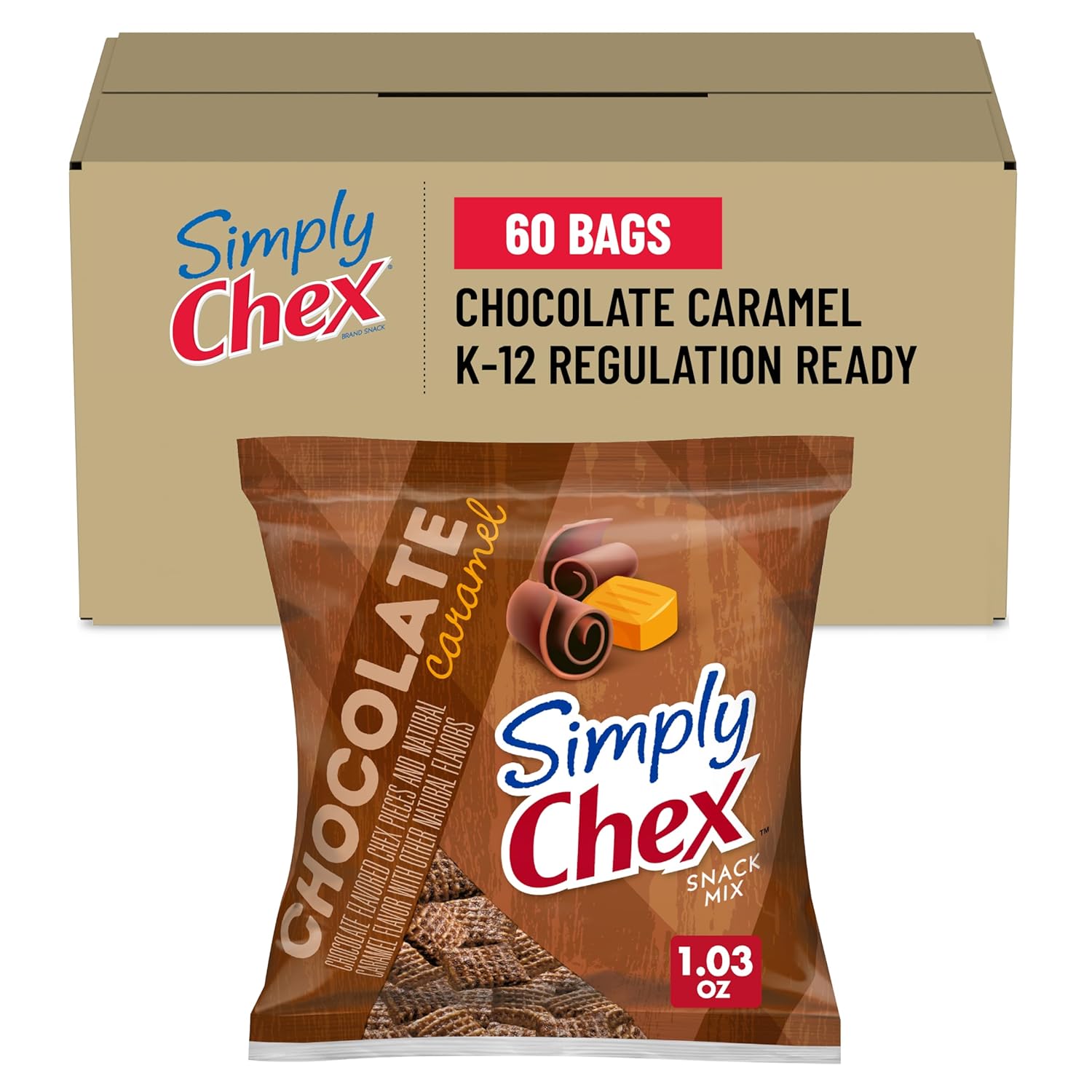 Simply Chex Mix Chocolate Caramel Snack Pack of 60 for Kids