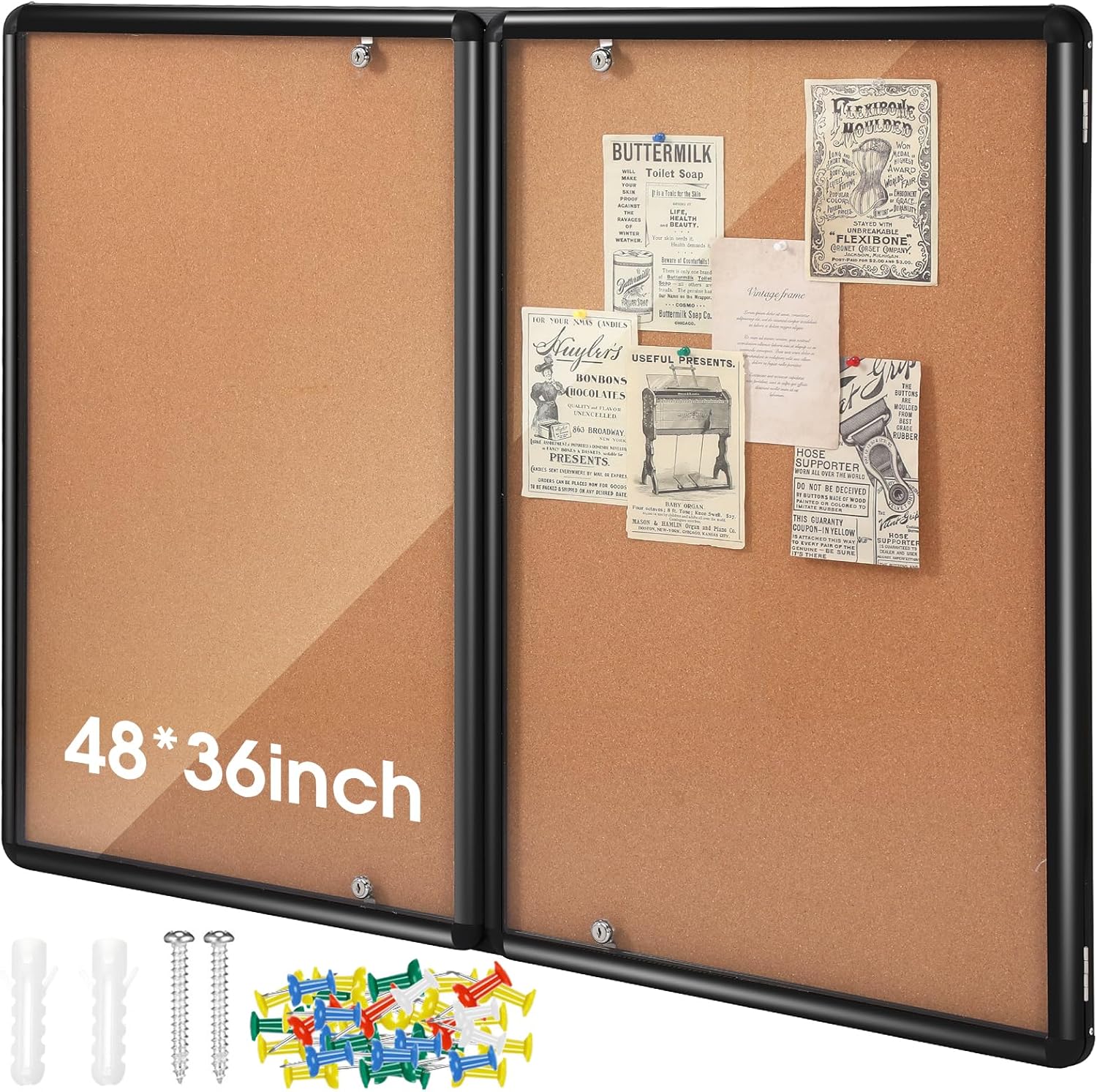 Enclosed Bulletin Board 48 x 36 in Weather Resistant Lockable Display