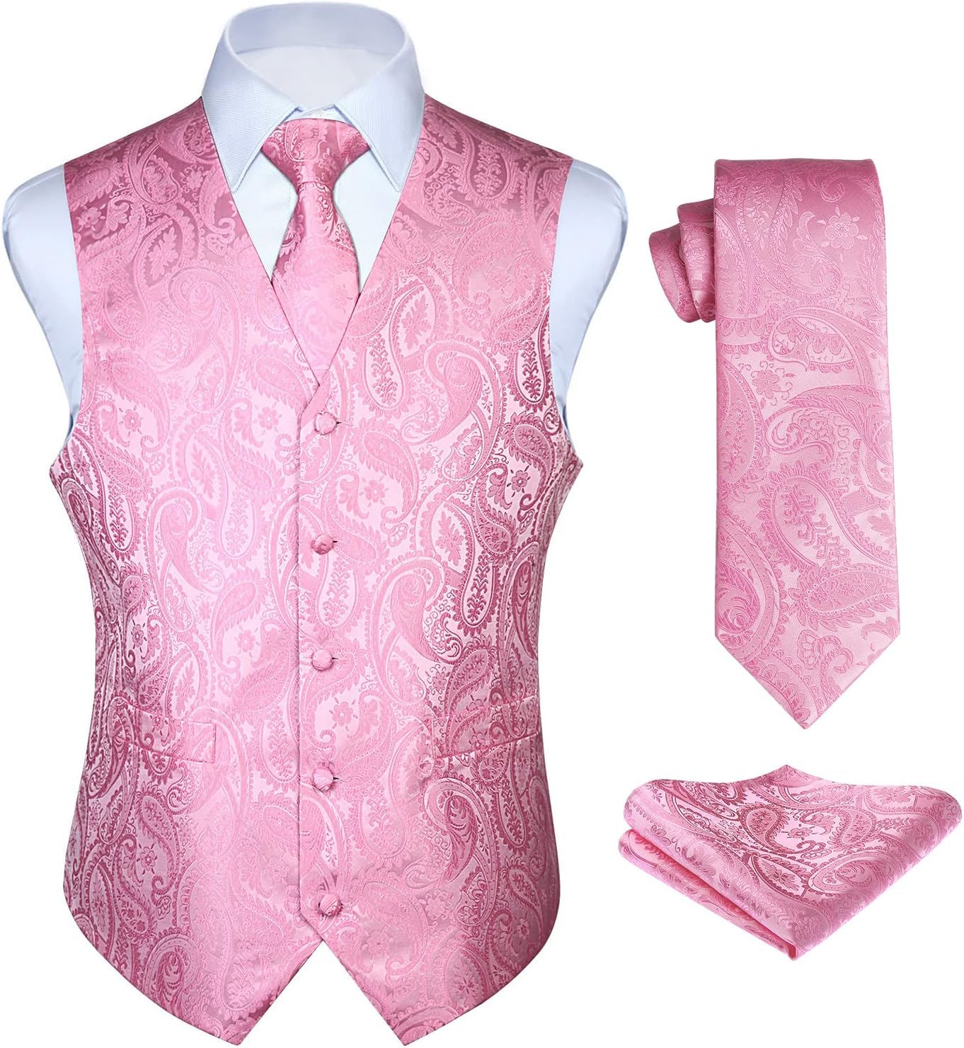 HISDERN Men's Paisley Vest Tie Set for Weddings and Parties
