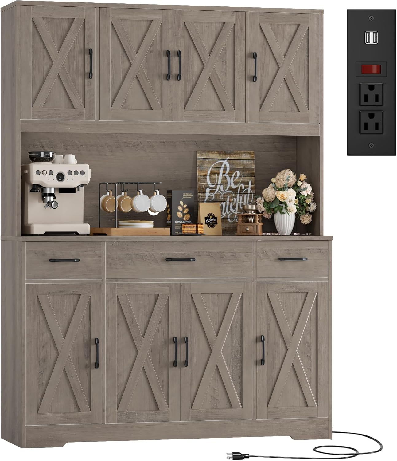 71 Tall Kitchen Pantry Storage Cabinet with Charging Station