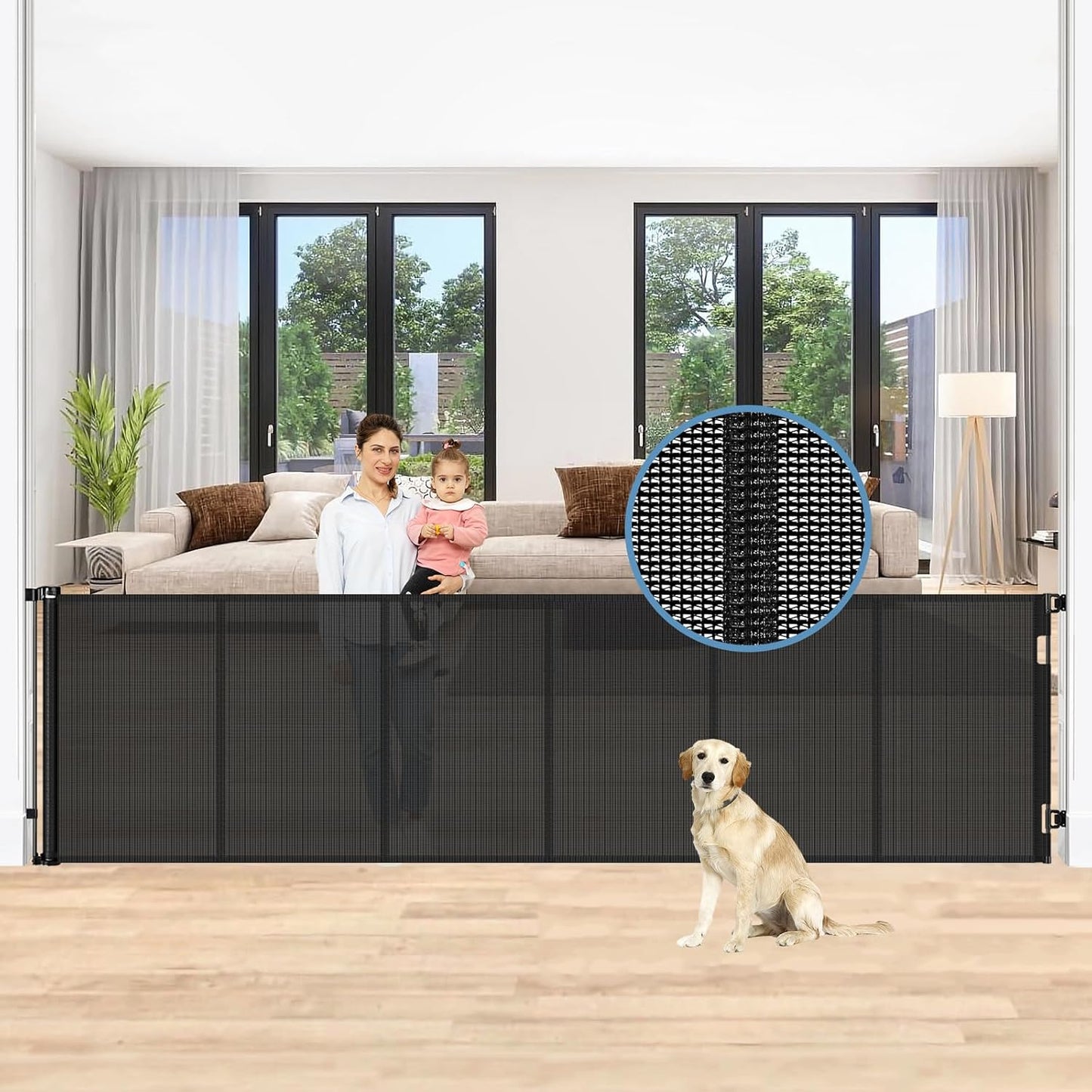 Reinforced 150 Inch Retractable Baby Gate for Pets and Kids