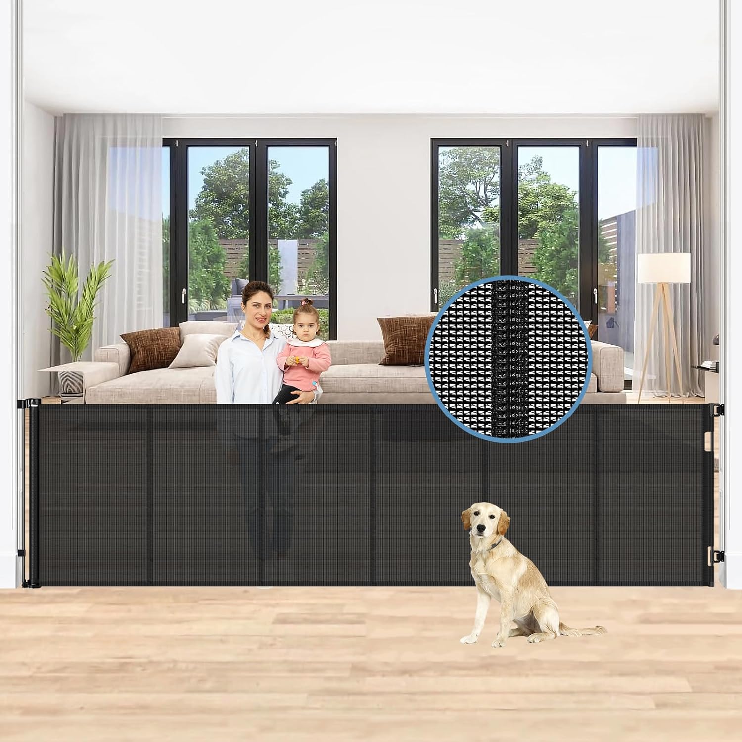 Reinforced 150 Inch Retractable Baby Gate for Pets and Kids