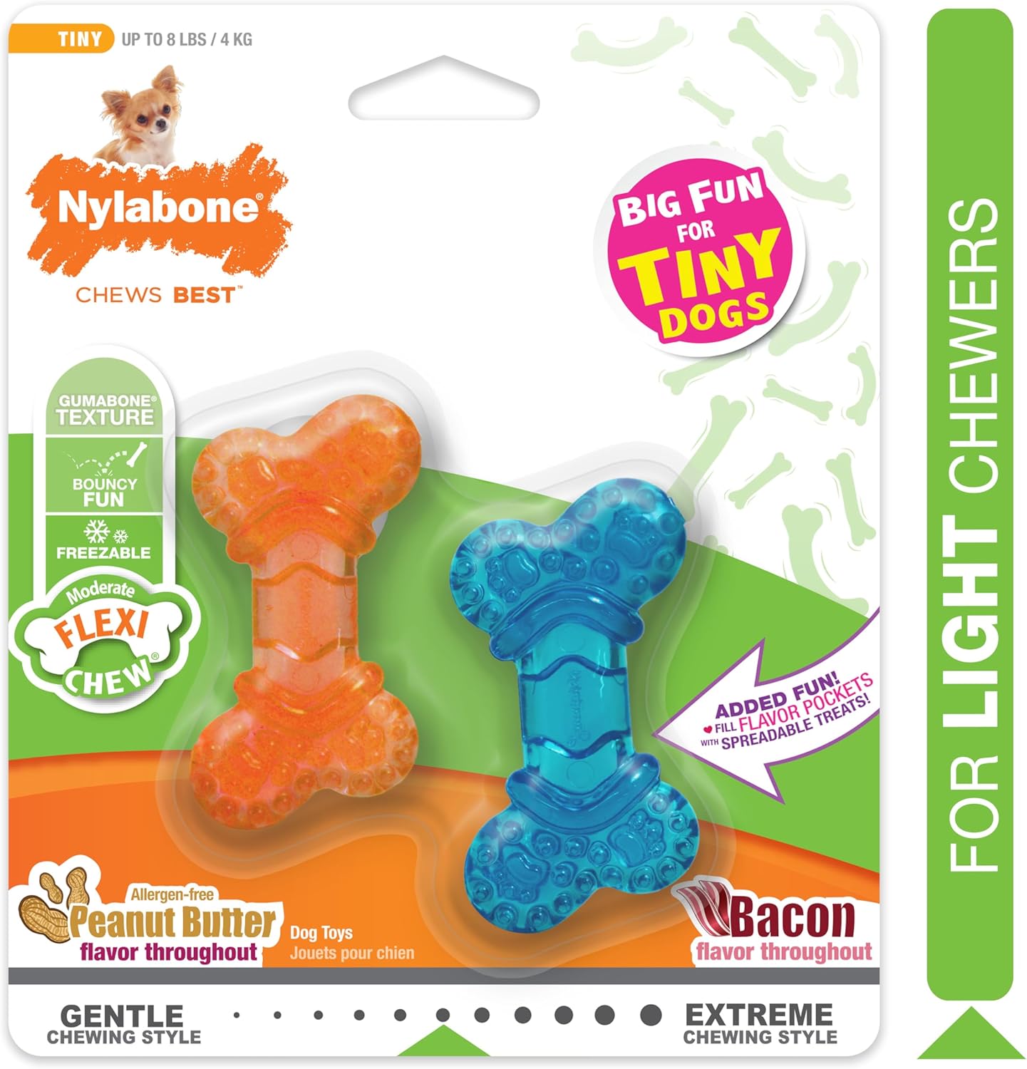 Nylabone Flexi Chew Bone 2-Pack - Peanut Butter & Bacon Flavor
