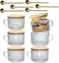 Vintage Coffee Mugs Set with Bamboo Lids and Spoons - 6pcs