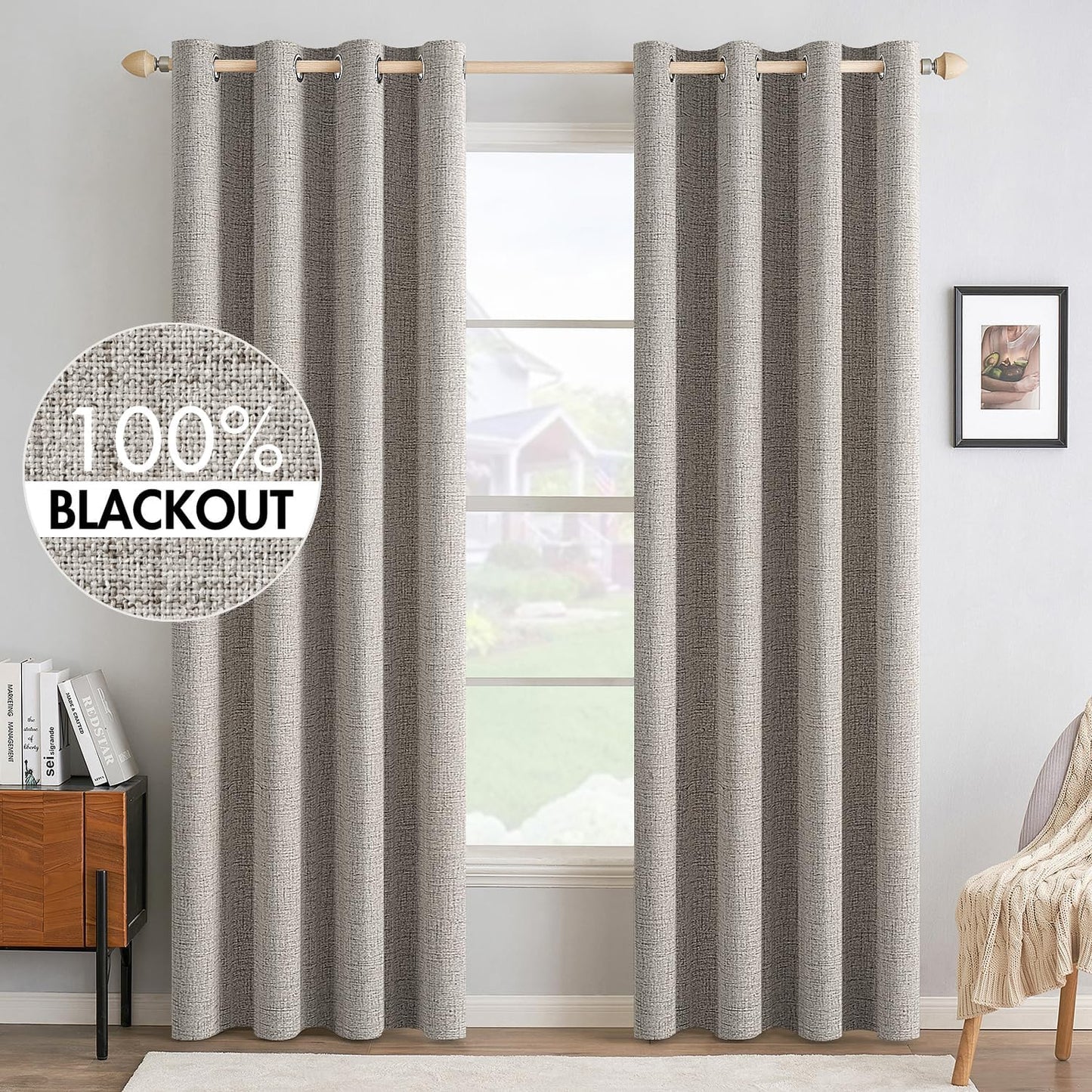 MIULEE Blackout Linen Textured Curtains for Bedroom & Living Room