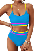 Women's High Waisted Ribbed Two Piece Swimsuit - Flattering High Cut