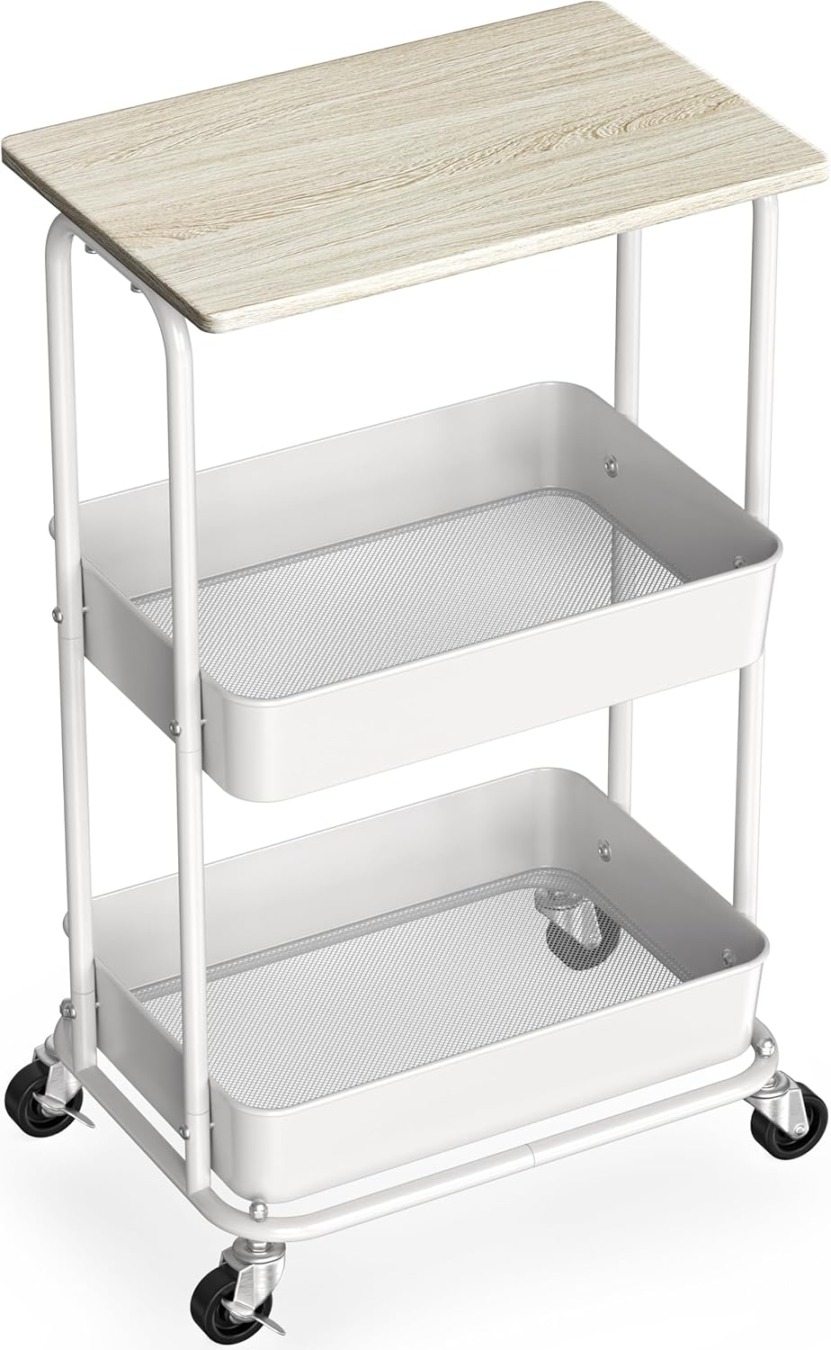 2-Tier Rolling Utility Cart with Lockable Wheels for Storage
