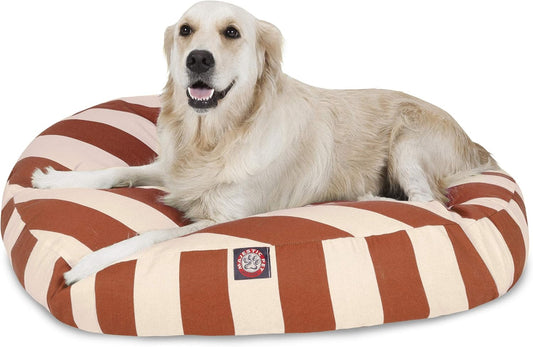 Burnt Orange Vertical Stripe Large Round Indoor Outdoor Dog Bed