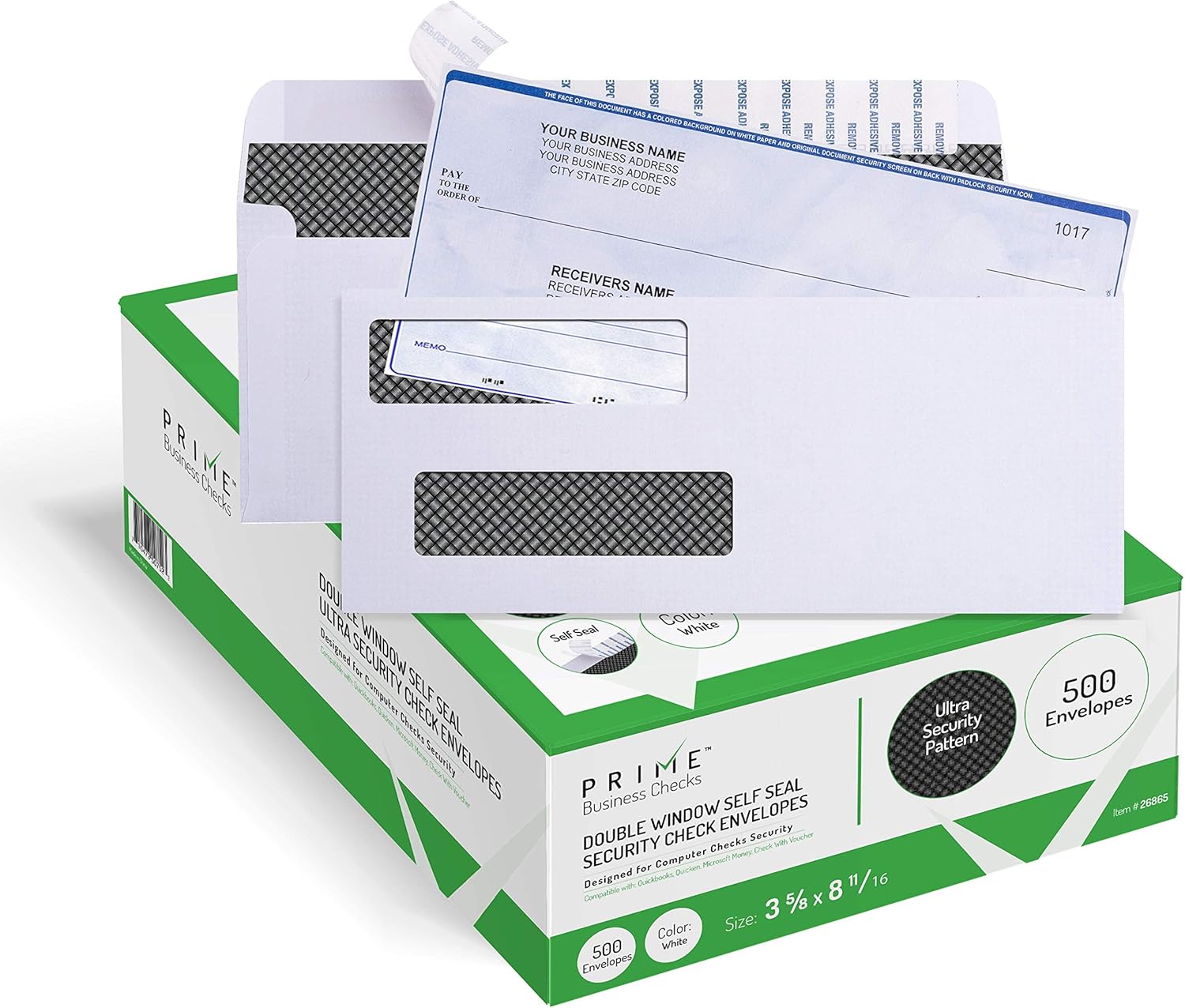 Self Seal QuickBooks Double Window Security Check Envelopes
