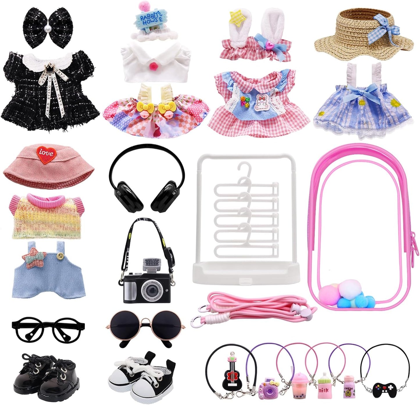 5-Pack Clothes Set for Labubu Dolls with Mini Accessories