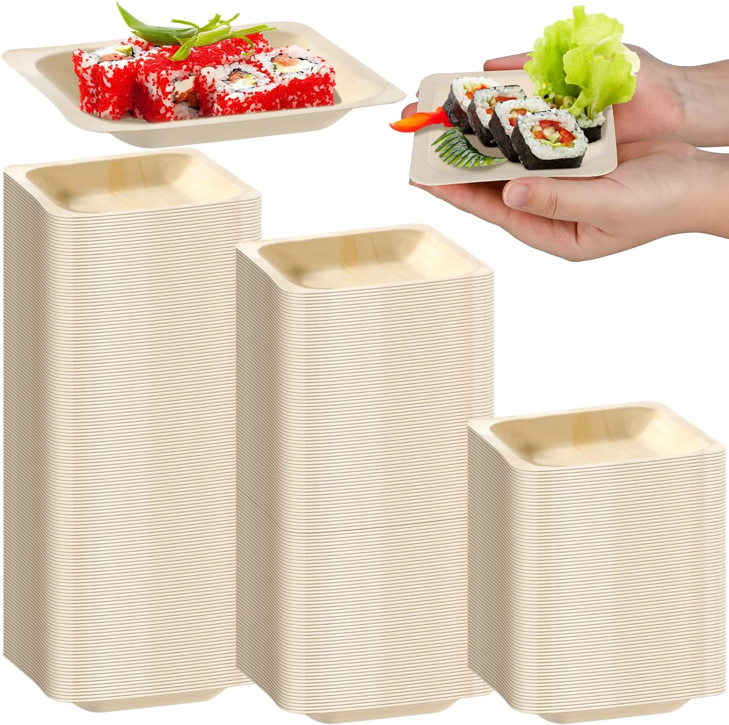 300 Pcs Disposable Square Palm Bowls for Parties and Events