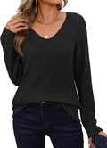 Womens Long Sleeve V Neck Crochet Sweater Top - Lightweight Fall 2025