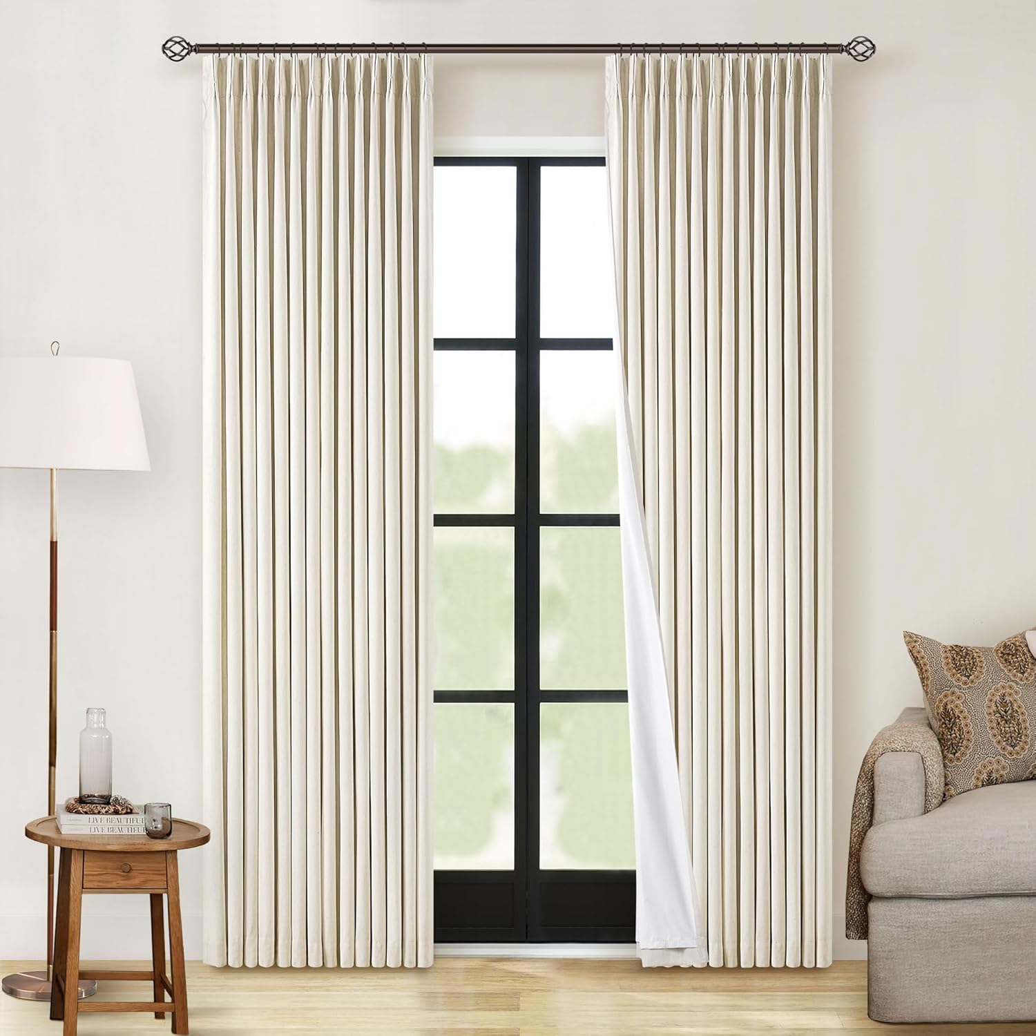Beige Linen Pinch Pleat Blackout Curtains for Elegant Spaces