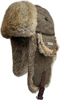 100% Real Rabbit Fur Winter Trapper Hat for Men - Classic Aviator