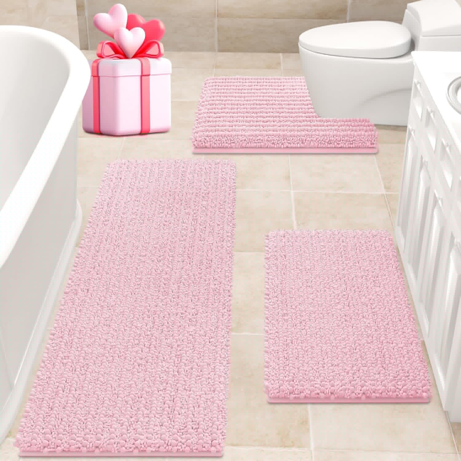 ACCUMTEK Extra Large Pink Bathroom Rug Set for Ultimate Comfort