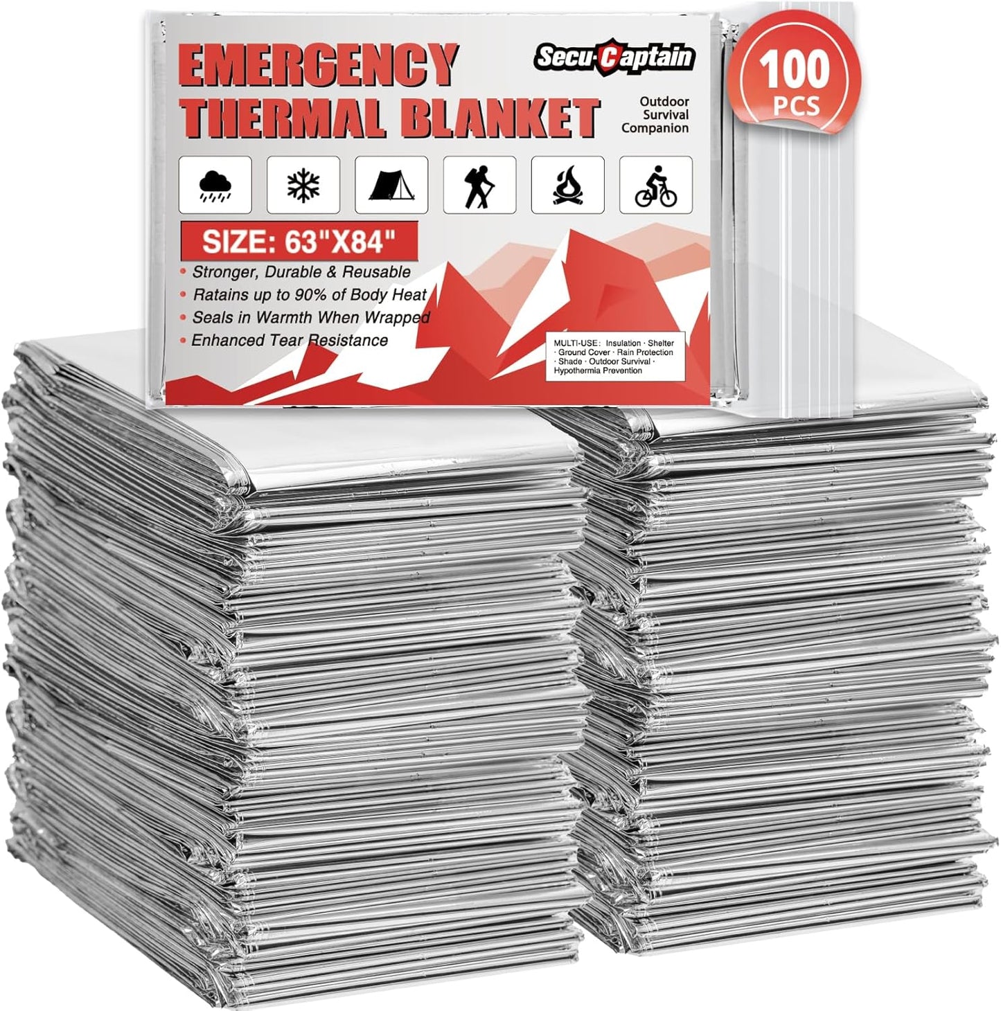 SecuCaptain Survival Emergency Thermal Blankets for Cold Weather