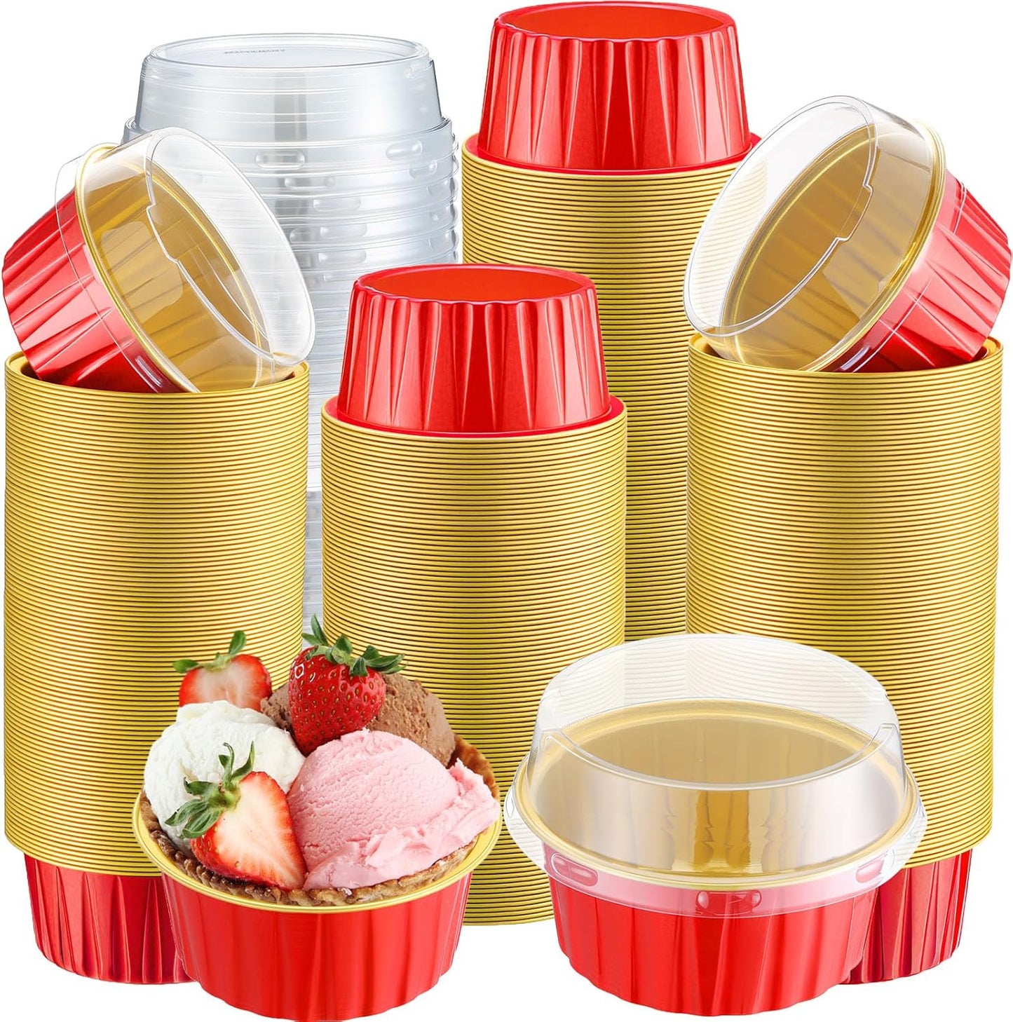 Gejoy 400 Pcs Aluminum Foil Baking Cups with Lids for Desserts