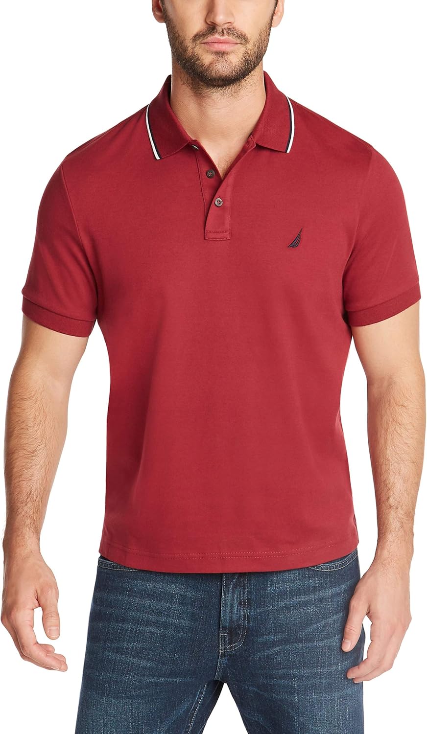 Nautica Men's Classic Fit Short Sleeve Dual Tipped Collar Polo