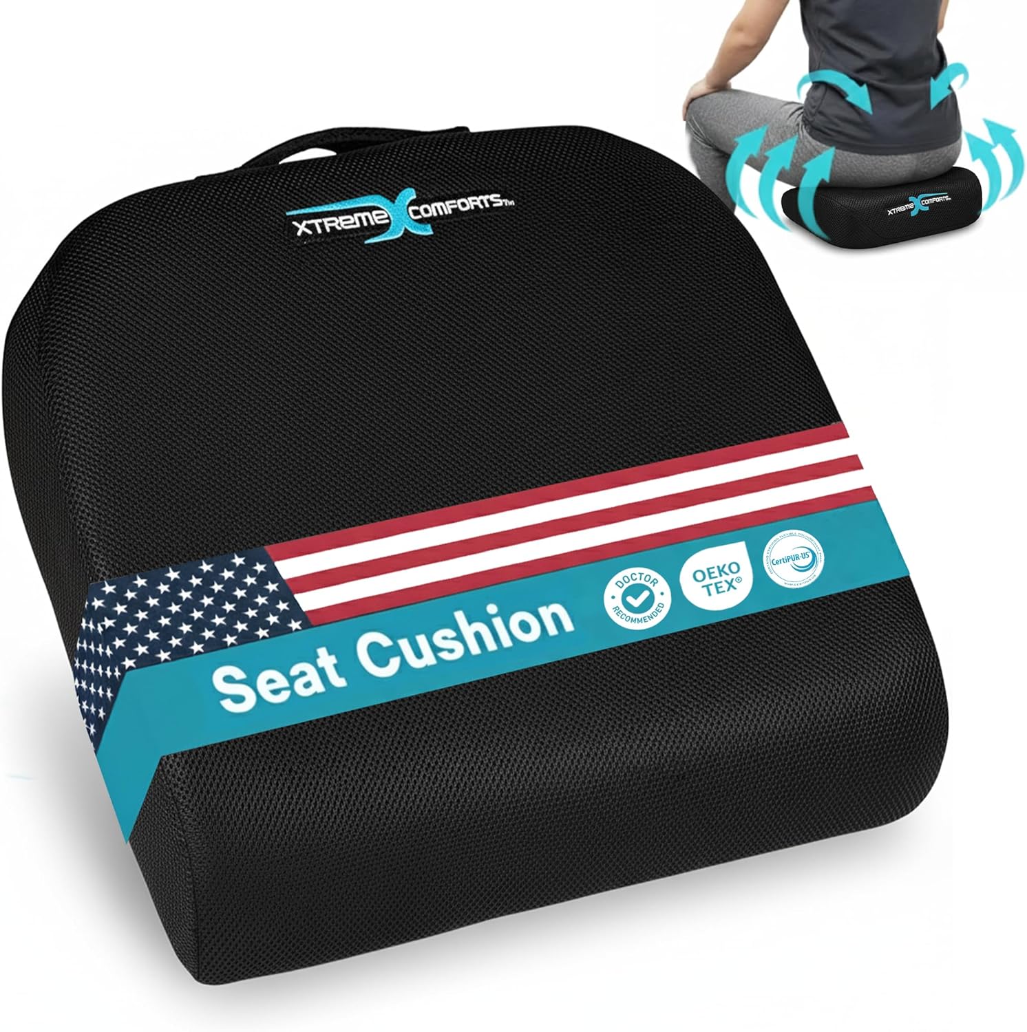 Xtreme Comforts Ergonomic Memory Foam Seat Cushion for Comfort