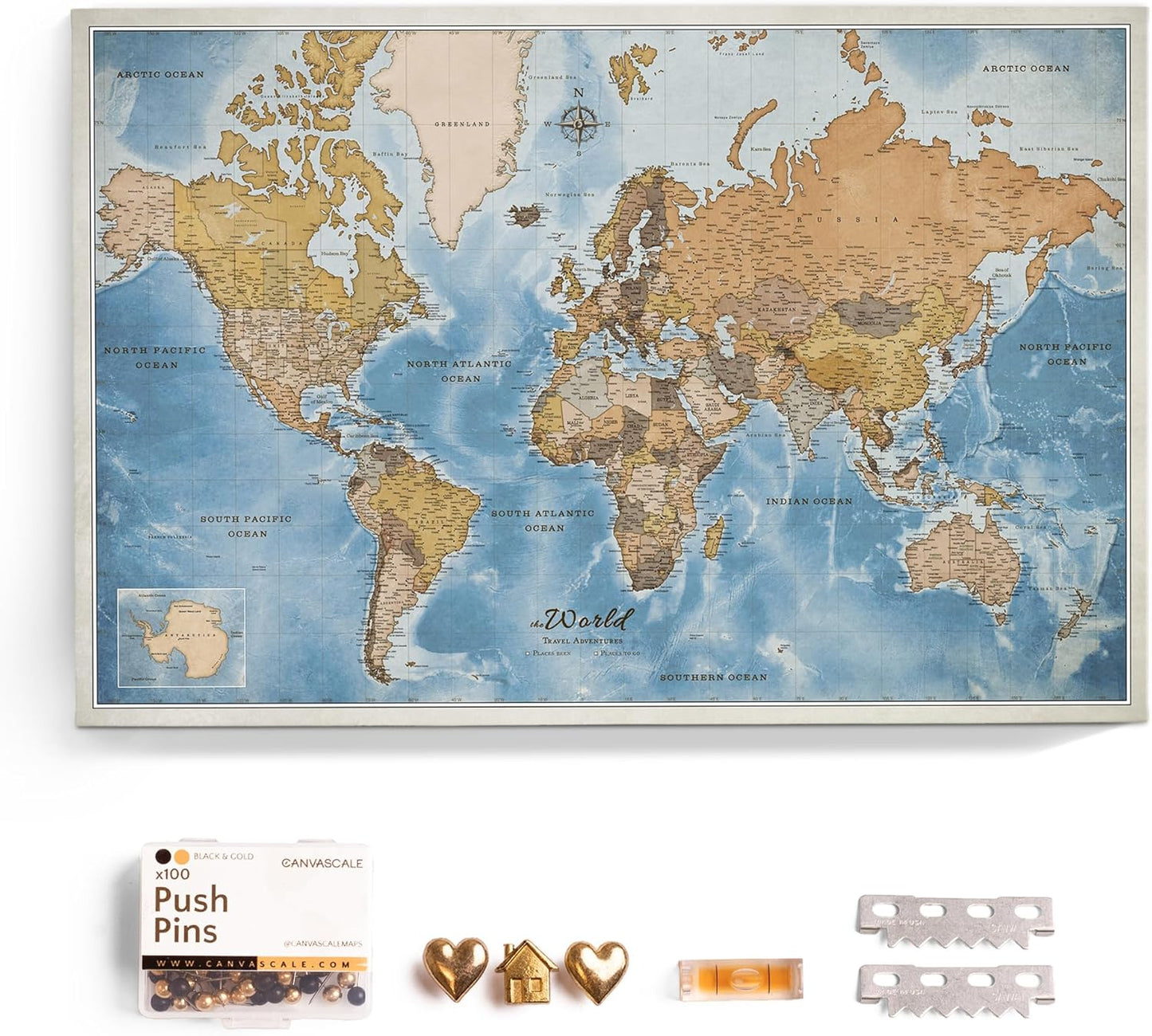 Canvas World Map Cork Pin Board for Stylish Home Decoration