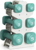 Neoprene Dumbbell Set with Rack - Compact Anti-Roll Weights