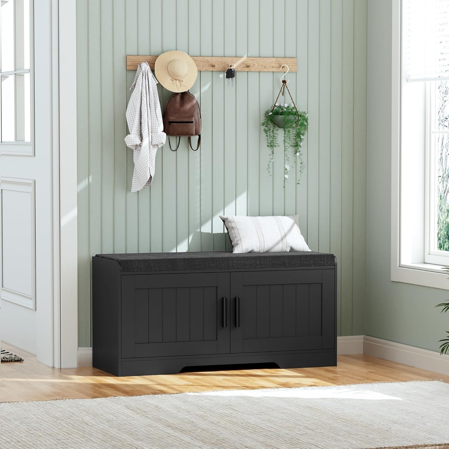 2-Tier Storage Bench with Padded Seat for Entryway and Living Room