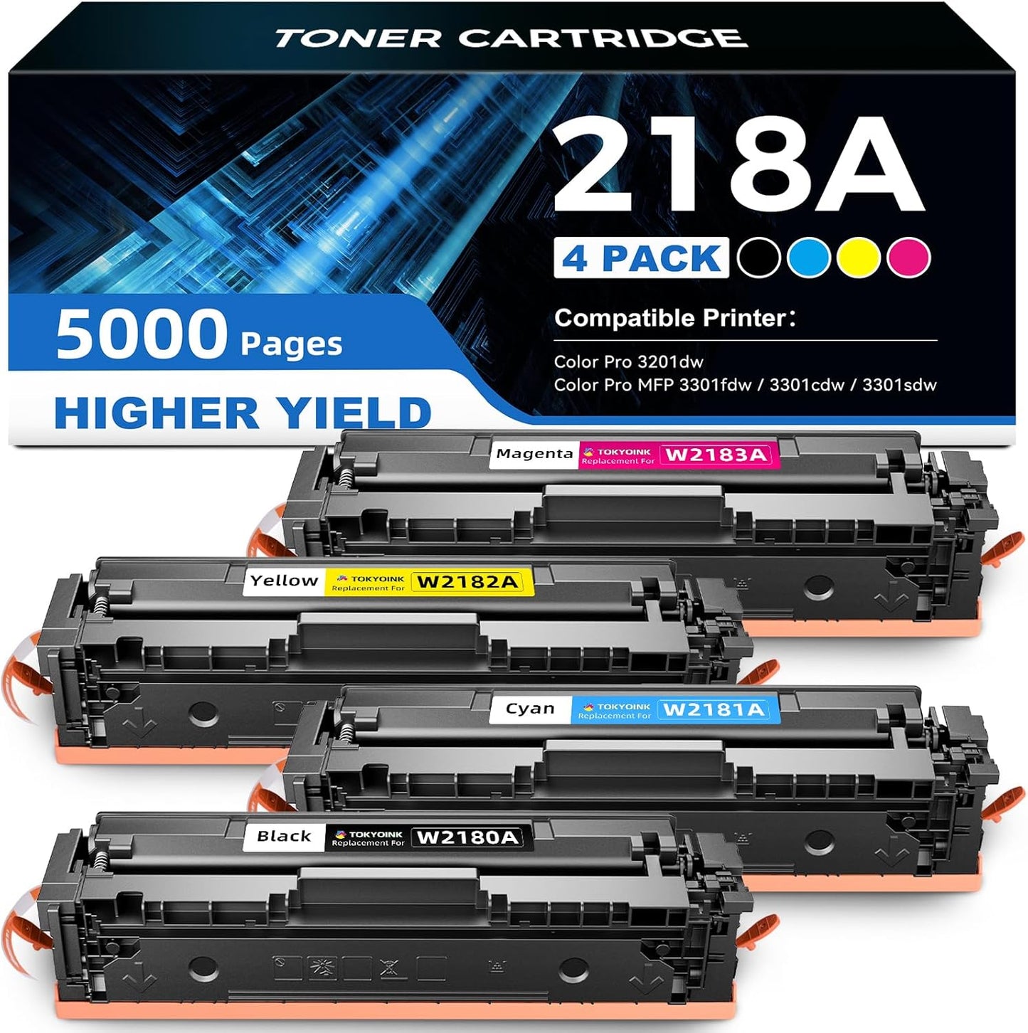 TOKYOINK 218A High Yield Toner Cartridge 4 Pack for HP Printers