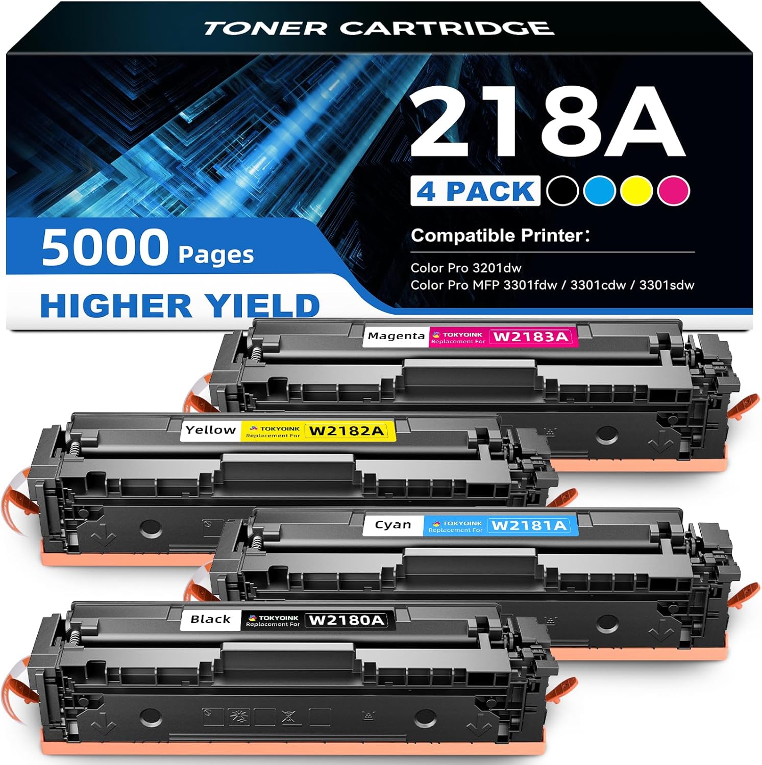 TOKYOINK 218A High Yield Toner Cartridge 4 Pack for HP Printers