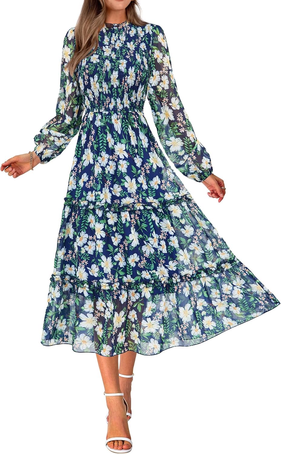 NOLLSOM Women's Floral Casual Long Sleeve Maxi Dress for Fall