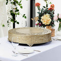 22in Round GOLD Embossed Metal Cake Plateau Stand Riser - Elegant