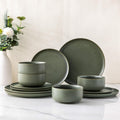 Stoneware Dinnerware Set for 4 - Handcrafted Reactive Glaze Green