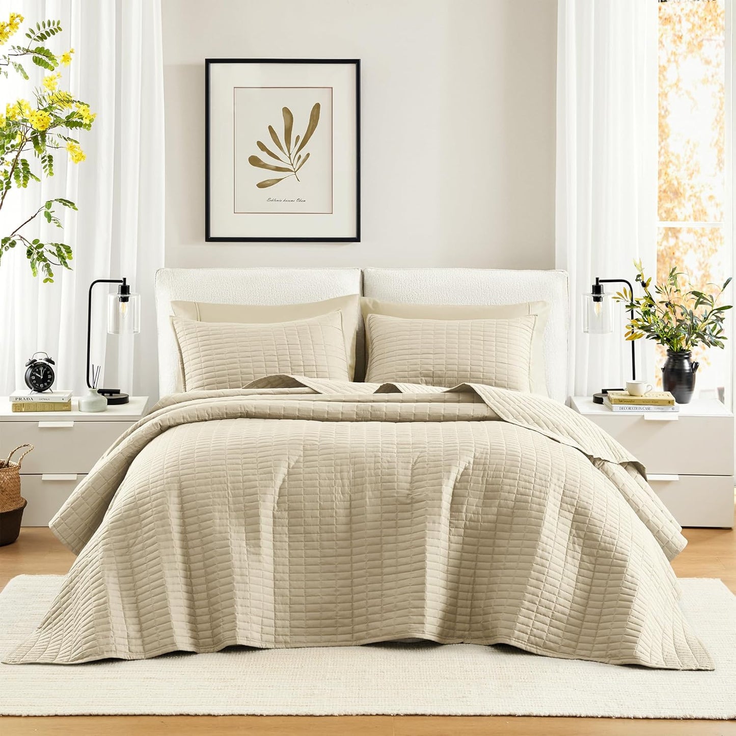 Comfort Spaces Ivory Oversized Queen Quilt Set for Cozy Sleep