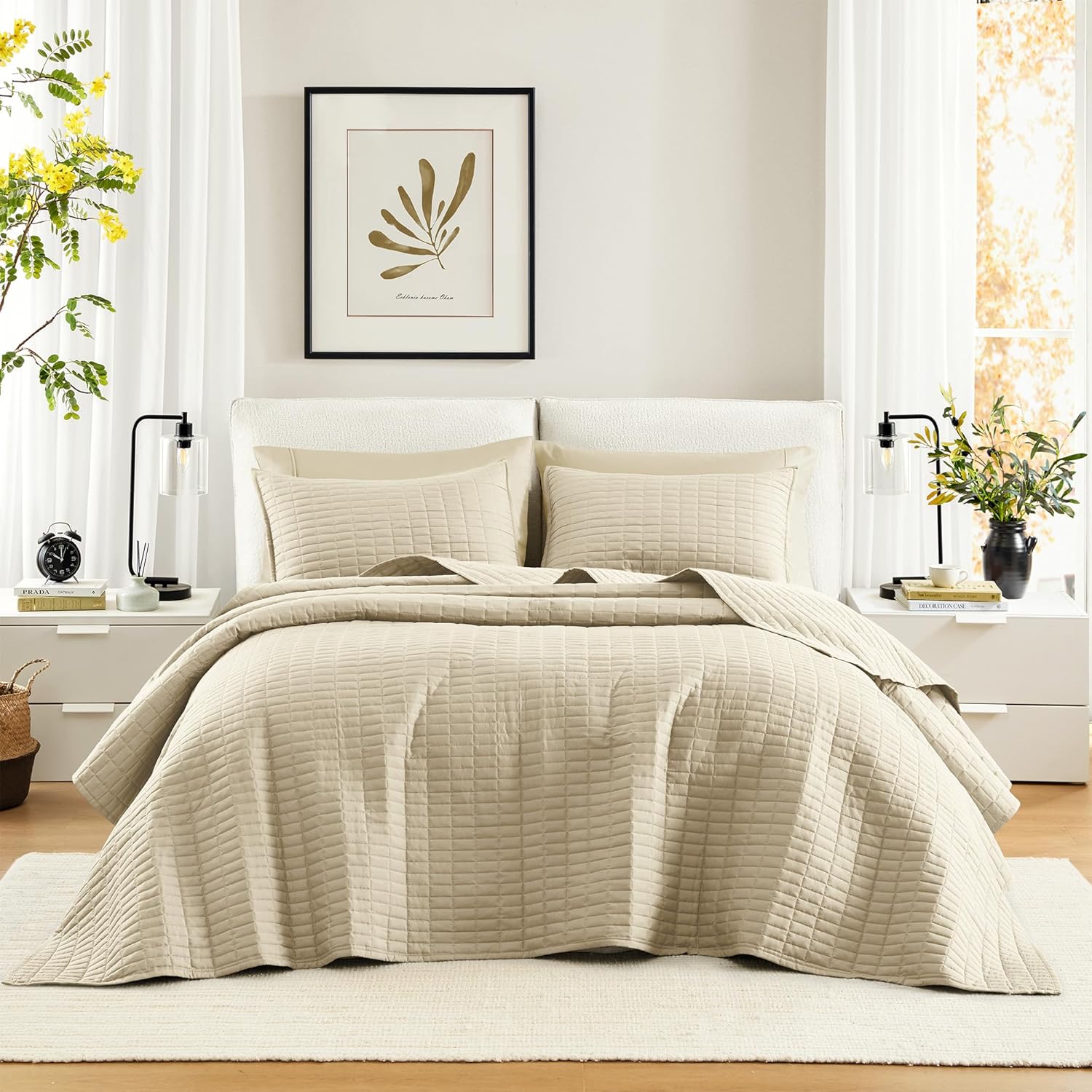 Comfort Spaces King Quilt Set - Soft Ivory Bedspread for All Seasons